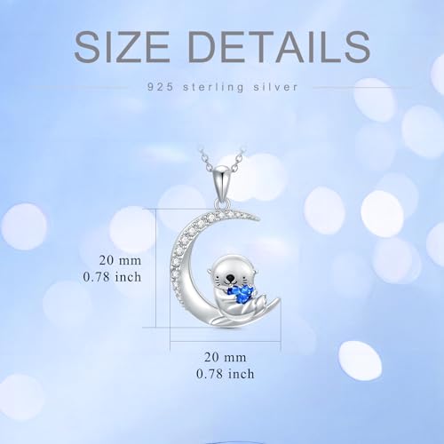 Image of PROESS Animal Birthstone Necklace 925 Sterling Silver Otter /Axolotl /Hippo /Elephant /Dachshund /Monkey /Red Panda Pendant Necklace Animal Birthstone Jewelry Gifts for Women