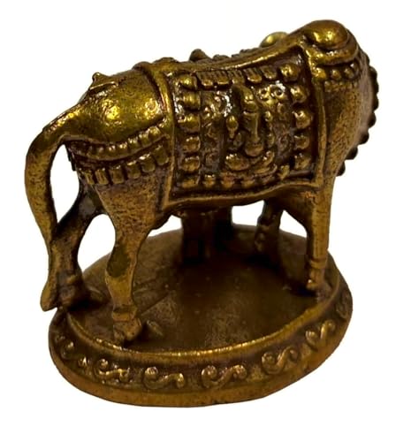 Estatua Miniatura Kamdhenu Vaca y Ternero en Latón miniatura 5