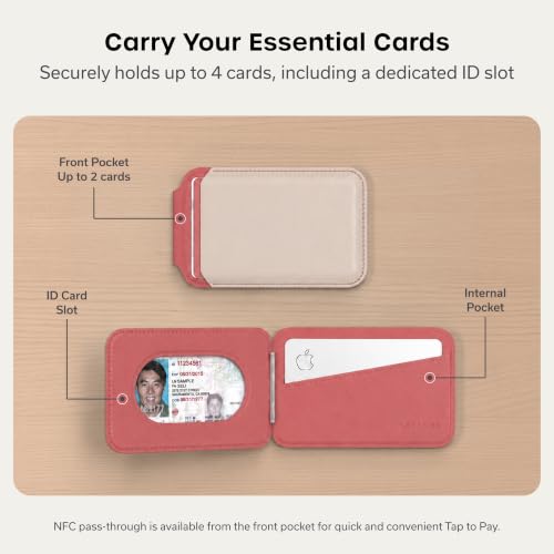 Image of Satechi Magnetic Magsafe Wallet, Double Flap Stand Card Holder, 4 Slots with Front NFC Pass-Through, Adjustable Phone Attachment for iPhone 17 /16 /15 /14 /13 /12, Travel Accessory - Coral Pink