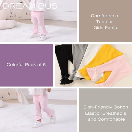 DREAM BUS 5 Pack Baby Pants Toddler Girl Ribbed Ruffle Bell Bottoms Toddler Leggings Baby Boy Pants Newborn Girl Flare Pants4