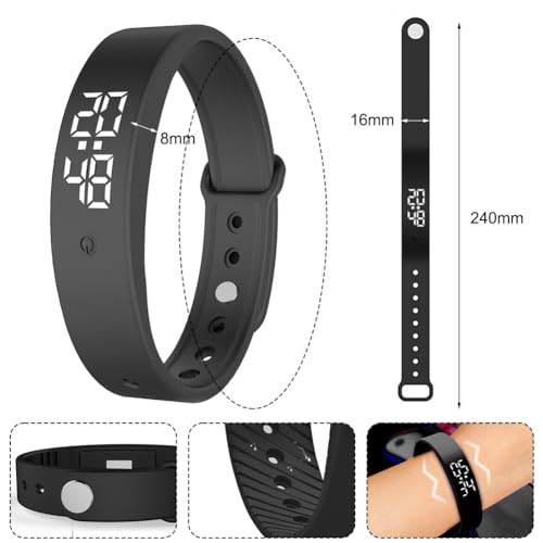 RANJIMA Vibrationswecker Armband, Vibrationsalarm Erinnerung Uhr,Silent Vibrating Alarm Reminder Watch mit Timer und 10 täglichen Alarmen,Trinkerinnerung Alarm Medikamenten Wecker (Schwarz)