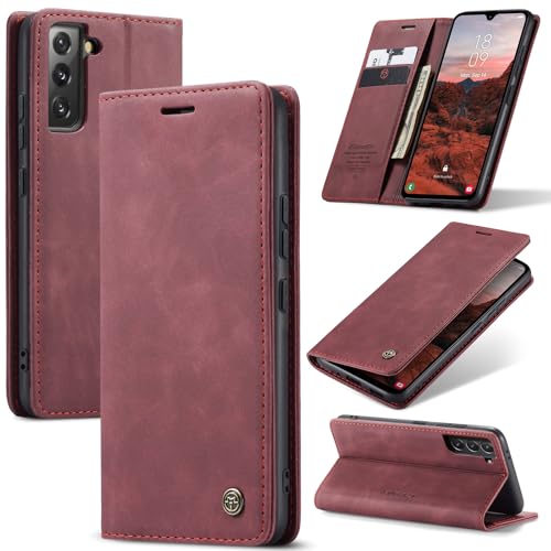 Azororo Cover per Samsung Galaxy S22 5G, Premium PU Pelle Custodia, Magnetica Carta Fessura Portafoglio Case, Flip Cavalletto Custodia per Samsung Galaxy S22 - Vino Rosso