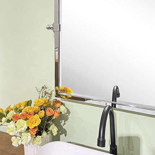 Image of Polished Silver Metal Framed Pivot Rectangle Bathroom Mirror Tilting Beveled Vanity Mirrors for Wall, Overall 23.9 x 24 inches (Mirrror 20 x 24 inches)