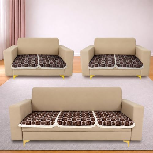 Image of Homerz Premium 'Maharaja Paradise Series' Sofa Cover | Net Fabric Sofa Cover | Washable, Anti-Dust Backed & Wrinkle Resistant Cover (Leafy Checks, 7 (3+2+2) Seater, Only Seat Cover)