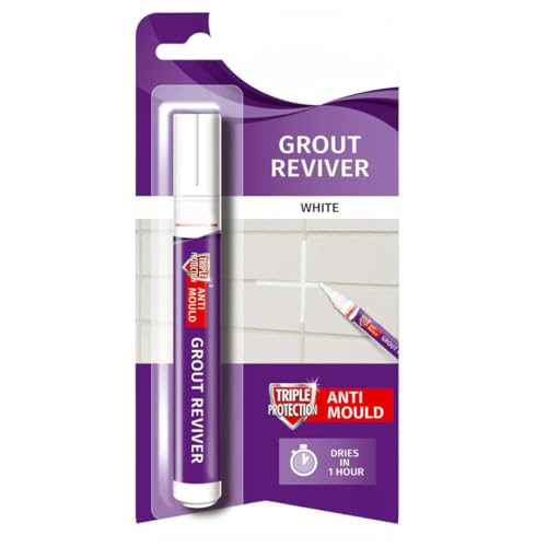 7ml White Grout Reviver Pen Tile Grout Whitener for Bathroom & Kitchen Easy to Use Grout Marker Restores Discoloured Joints Pack of 1.