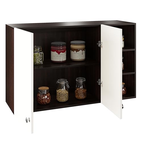 Image of FURNEASER Lismore Kitchen Storage Cabinet Rack Shelf Multipurpose Wooden Wall Mounted Spice Jar Shelves for Storage Organizer Containers Hanging Shelves with 2 Door