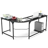 Teraves Reversible L Shaped Desk/Computer Desk for Home Office,Industrial Gaming Desk with Round...