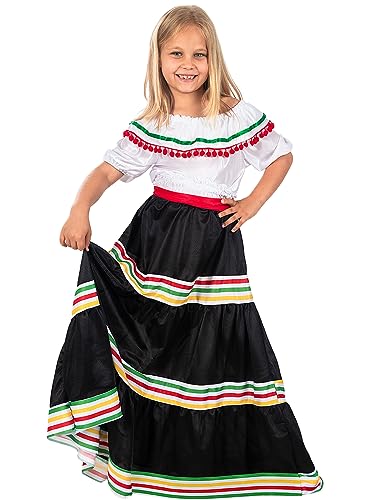 Funidelia | Disfraz de Mexicana para niña México & Mariachis, Calavera mexicana, Halloween, Día de los muertos - Disfraz para niños Carnaval y Halloween - Talla 10-12 años - Negro