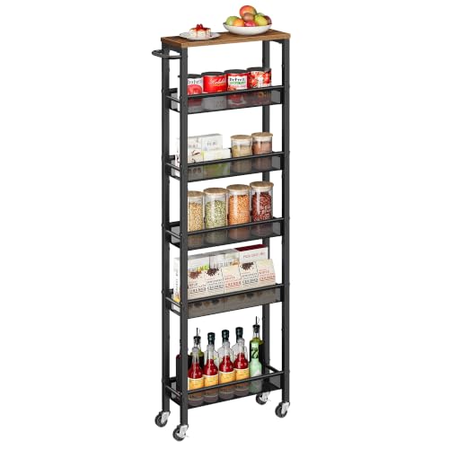 Image of VASAGLE 6-Tier Utility Rolling Laundry Cart, 17.9 x 5.9 x 51.7 inch