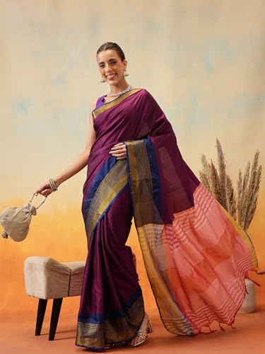 Image of Amazon Brand - Anarva Pattu Art Silk Woven Ready To Wear Saree Pink