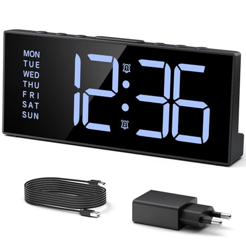 LATEC Wecker Digital, Digitalwecker mit 2 Alarme, Snooze, 3 Alarmzeiten, Digital Uhr mit 4 Helligkeitsstufen + AUS, 3 Lautstärkestufen,...