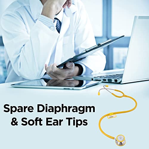 Image of Dr. Tech Cardiology AL Stethoscope Heart Beat Monitoring Chest Piece Medical Instrument for Doctors, Nurses (Yellow)