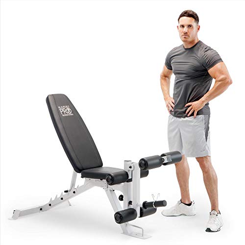 Marcy PM-5788 Powder Coated Steel Home Gym Multipurpose Multifunctional Adjustable Weight Bench for Total Body Workout, White