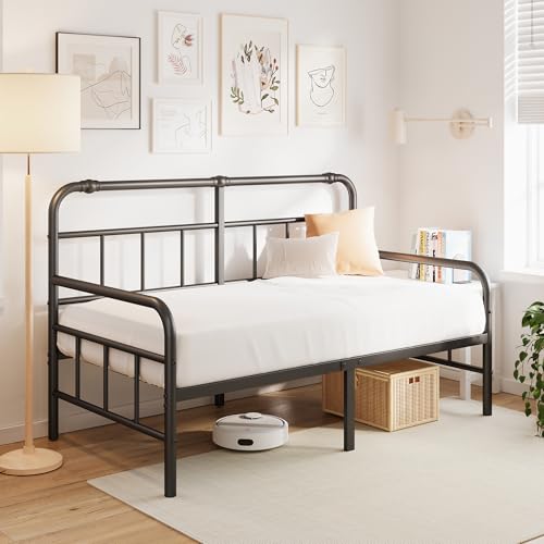 Hazena Daybed-Metal-Twin-Size-Bed-Frame - with Headboard, Heavy Duty Steel Slats Support