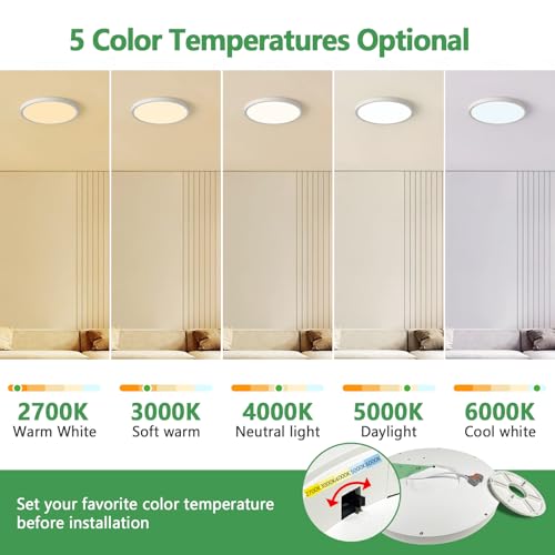 15.8 Inch Dimmable LED Flush Mount Ceiling Light, 32W, 3480LM, 3000K/3700K/4000K/5000K/6000K, Round Flat Panel Low Profile Ceiling Light Fitures for Hallway, Kitchen, Bedroom, 4PK White by FY WISDOM FLY LIGHTING - Used condition - Image 2