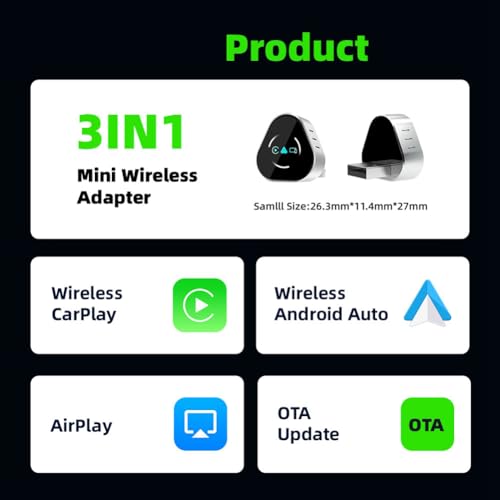Adaptador inalámbrico CarPlay y Android Auto con conexión automática Bluetooth 5.2 7