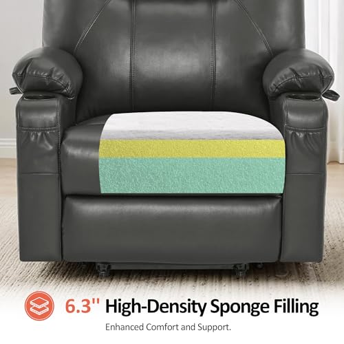 Image of MCombo Oversized Power Lift Recliner Chair for Elderly, Lift Chair with Heat and Massage for Big and Tall, USB&Type C Ports, Cup Holders, Faux Leather R7510 (Grey, Large-Wide)