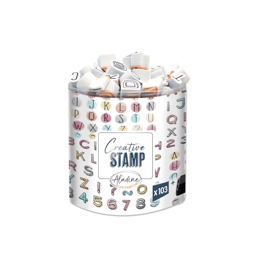 Aladine - Stampo Scrap Mini Alphabet - Kit de Tampons pour Carterie Créative - Scrap, DIY, loisirs créatifs - Set de tampons à emporter partout + Encreur...