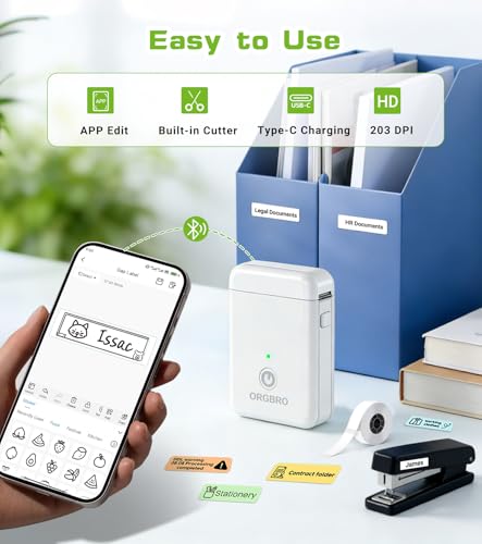 Image of ORGBRO Label Maker Machine with Tape, X1 Portable Bluetooth Mini Label Printer, Support Pre-Cut & Continuous Label, Wireless Small Label Makers with Versatile App for School Home Office Organization