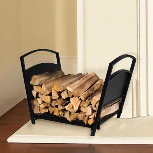 Support bûches pliable en acier noir pour rangement de bois de chauffage intérieur