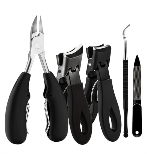 Heavy Duty Toenail Clipper Set for Thick Nails 16mm Wide Jaw Stainless Steel Nail Cutter Extra-Large Toe Nail Clippers for Adults Suitable for Hard or Thick Toenails (Black)