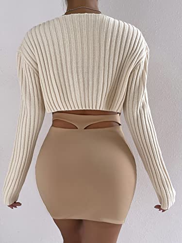 WDIRARA Women's Open Front Drop Shoulder Rib-Knit Long Sleeve Cropped Cardigan Shrug2