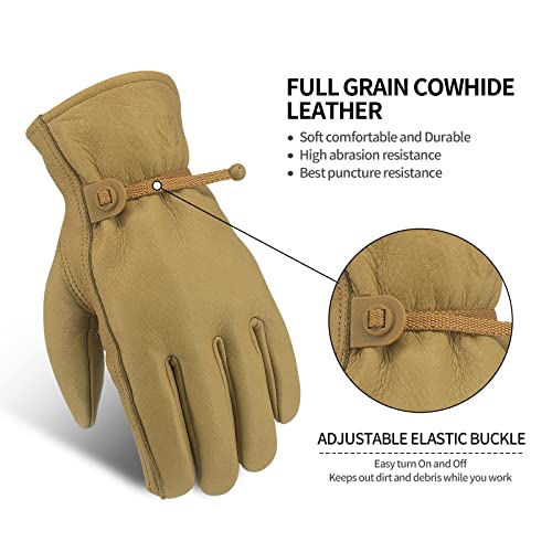 Image of Leather Work Gloves Waterproof Gardening Gloves for Men & Women Tough Cowhide Work Gloves with Adjustable Wrist (Large)
