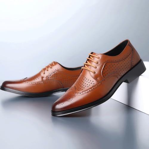 Men's Casual Dress Shoes Dress Oxford Shoes for Men Lace Up Square Toe Leather Cap Toe Plaid Shoes Non Slip Block Heel Low Top Slip Resistant Business3