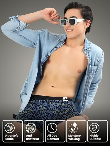 Image of Freecultr Men's Cotton Stretch Printed Trunks | Soft Breathable Innerwear with Stylish Logo Waistband | Comfort Fit Trunks for Everyday Wear