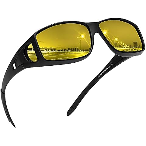 MEETSUN Fit Over Glasses Sunglasses for Men Women,Wrap Around Sunglasses Polarized UV400 Protection （Z1） Black Frame-Night Vision Lens Cover