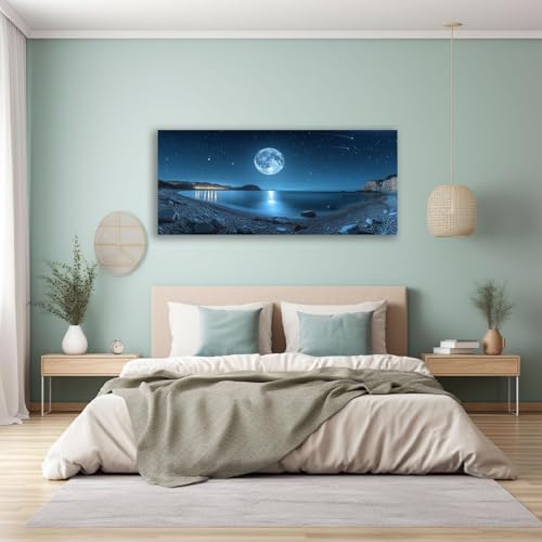 Deco salon chambre mur vide solution grand tableau horizontal bleu blanc JOSUE
