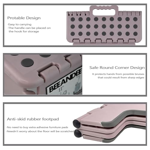 Image of Foldable Step Stool Sturdy Safe Enough - Holds up to 300 Lb - 11 inch Footstool for Adults or Kids, Folding Ladder Storage /Opens Easy, for Kitchen,Toilet,Camping (Dusty Pink Puple)