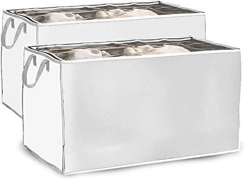 LWJ Underbed Storage Bag 600D (2-Pack) Clothes Storage Boxes with Zips, Storage Bags for Bedding, King Size Duvet, Linen, Pillow, Shoe - Under Bed Storage Bags for Clothes, Bedroom Storage Bo.