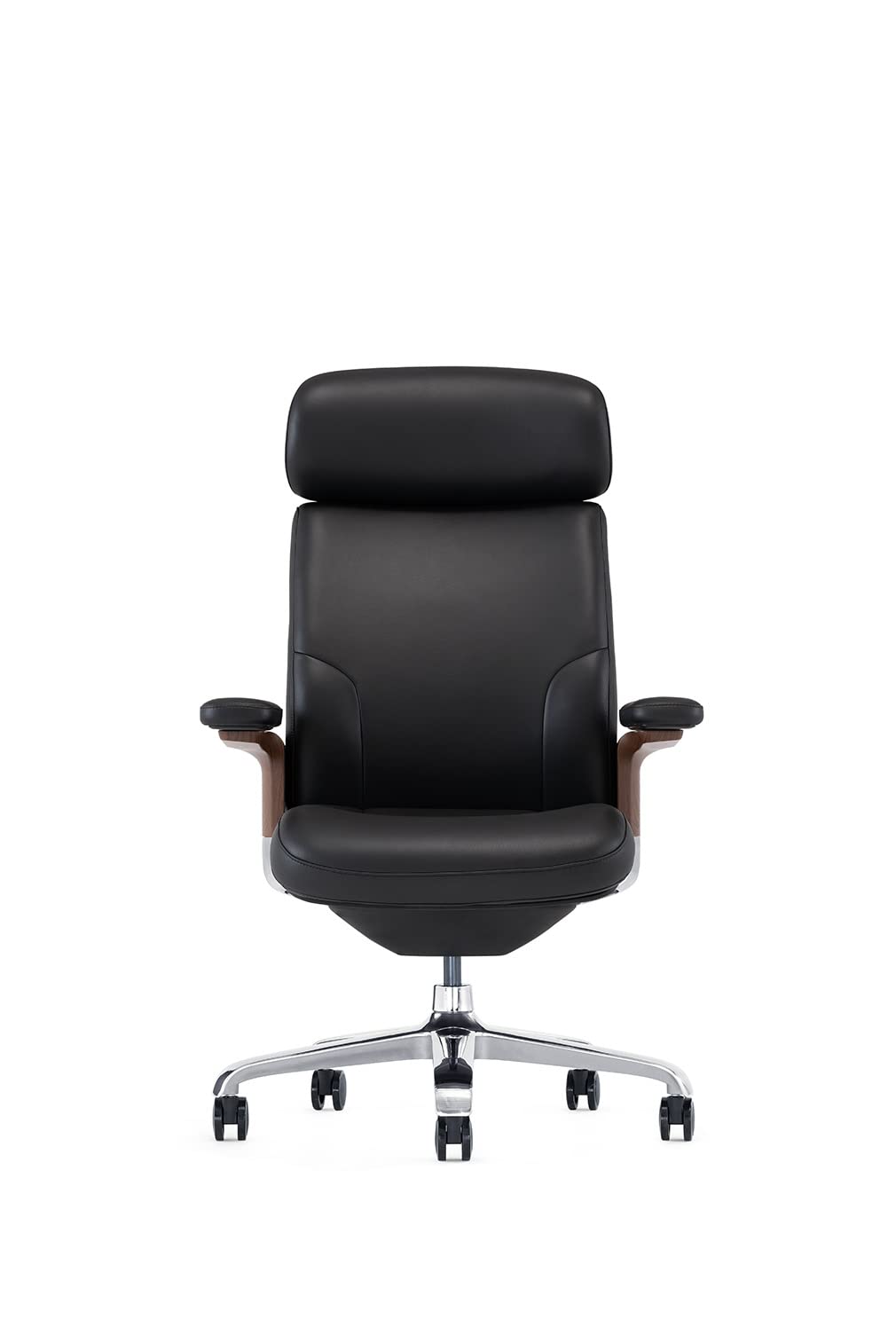 FURIJING Genuine Leather Executive Office Chair - High Back, Ergonomic, Synchro-Tilt, Aluminum Base, Black