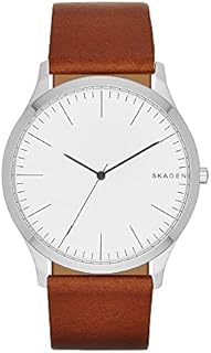 Skagen Herrenuhr Jorn, Dreizeiger Uhrwerk, 41mm Silbernes Edelstahlgehäuse mit Lederarmband, SKW6331
