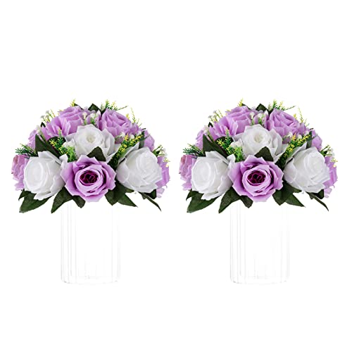 Image of NUPTIO Lilac & White Flower Balls: Artificial Rose Centerpieces for Tables