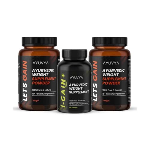 Ayuvya i-Gain+ Tablets & Lets Gain Powder Ayurvedic Weight Supplement (Pack of 3) | Supports Appetite, Digestion, Healthy Weight & Muscle Mass | For Men & Women | 100% Ayurvedic Herbs for Energy & Strength