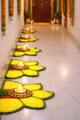 Image of Handmade Lotus Rangoli Mats Set of 4 Washable & Reusable Rangoli Mat for Quick Home Decor| 14.5 x 8 Inch Floral Design for Diwali Navratri Puja Housewarming Wedding Festive Decoration Gift