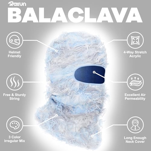 Image of ROXUN Distressed Ski Mask Balaclava, Yeat Shiesty Fluffy Knitted Full Face | Highly stretchy construction