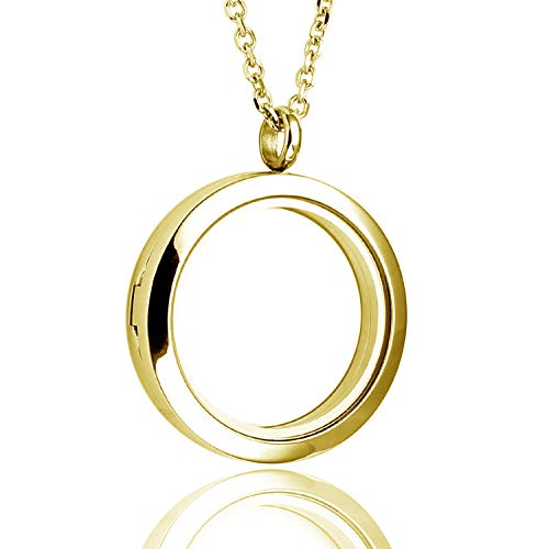 BG247 Stainless Steel 30mm Glass Floating Memory Living Locket Circle Necklace