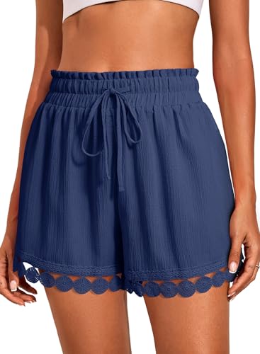 Image of Dokotoo Womens Shorts Summer Casual Loose Elastic Waist Drawstring Lace Boho Beach Cover Up Shorts