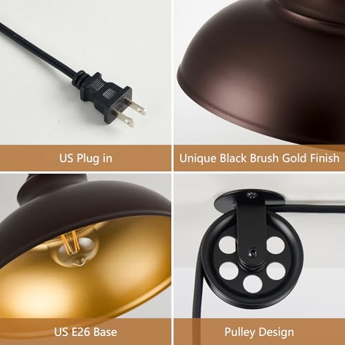 Image of Oil Rubbed Bronze Pendant Light Hanging Lamps for Living Room Plug in 15FT Dimmable Switch Adjustable Pulley Hanging Lights with Cord for Kitchen Bedroom 2 Pack