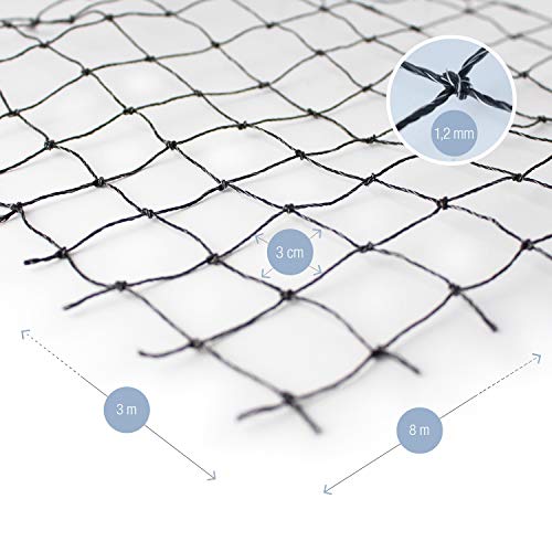 Bella & Balu Katzennetz drahtverstärkt inkl. Haken, Dübel, Rundumseil und Anleitung - Drahtverstärktes Schutznetz für Katzen zur Absicherung von Balkon, Terrasse und Fenster (schwarz | 8 x 3 m)