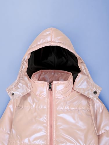 Image of KiddoPanti Girls Hooded Puffer Jacket with Front Zip & Pockets
