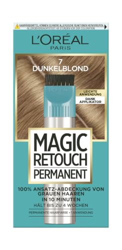 L'Oréal Paris 100% Ansatz-Abdeckung zum Kaschieren grauer Haare, permanente Haarfarbe, langanhaltender Haar Concealer, leichte Anwendung, Magic Retouch Permanent, Nr. 7 Dunkelblond, 1 Stück