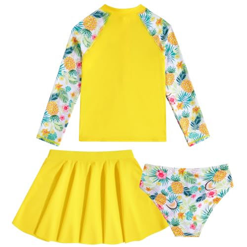 Image of Girls Rash Guard 3 Piece Swimsuit Set UPF 50+ Long Sleeve Swim Skirt Sets Size 6-12 Years