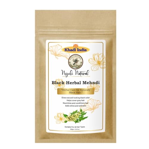 Image of Khadi Nyoli Natural Pure Black Herbal Mehendi Powder for Hair 100gm | Enriched with Amla,Shikakai,Bhringraj & Fenugreek powder| 100% Natural Ayurvedic Henna for Grey Hair Coverage | Chemical-Free & Ammonia-Free Hair Color | Long-Lasting Natural Black Hair Dye for Men & Women