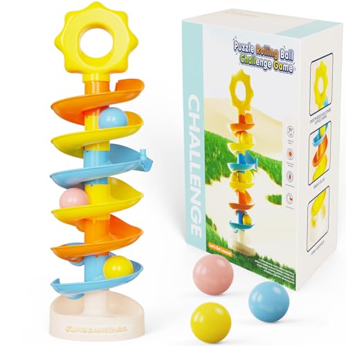 Image of 8 Level Rainbow Drop Tower with 3 Balls(0.6 inch),17.3 Inch Baby Ball Drop for 18-24 Months,Fine Motor Skills,Bath Toys for 2 Year Old Boys and Girls