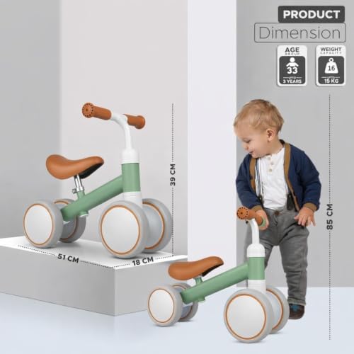 Image of 4 Wheel Ride On Balance Bike for Toddlers, Baby Push Walker Ride-On Toy with Silent Wheels, Indoor Outdoor First Bike,Beads Drawing Board for Kids & Girls (Pink) (Green)