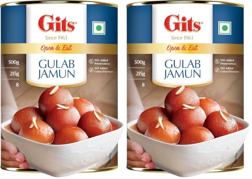 Image of Gits Gulab Jamun Tin |500gm, 8 Pieces |Open & Eat | Mouth-Watering Indian Mithai | Delicious, tasty, melts in mouth (Pack of 2)